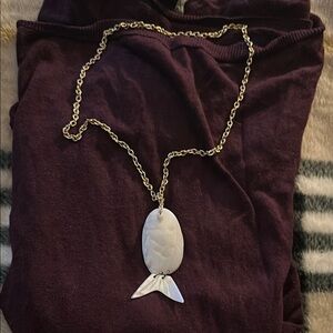 Elegant Gold Chain Necklace with White Fish Pendant